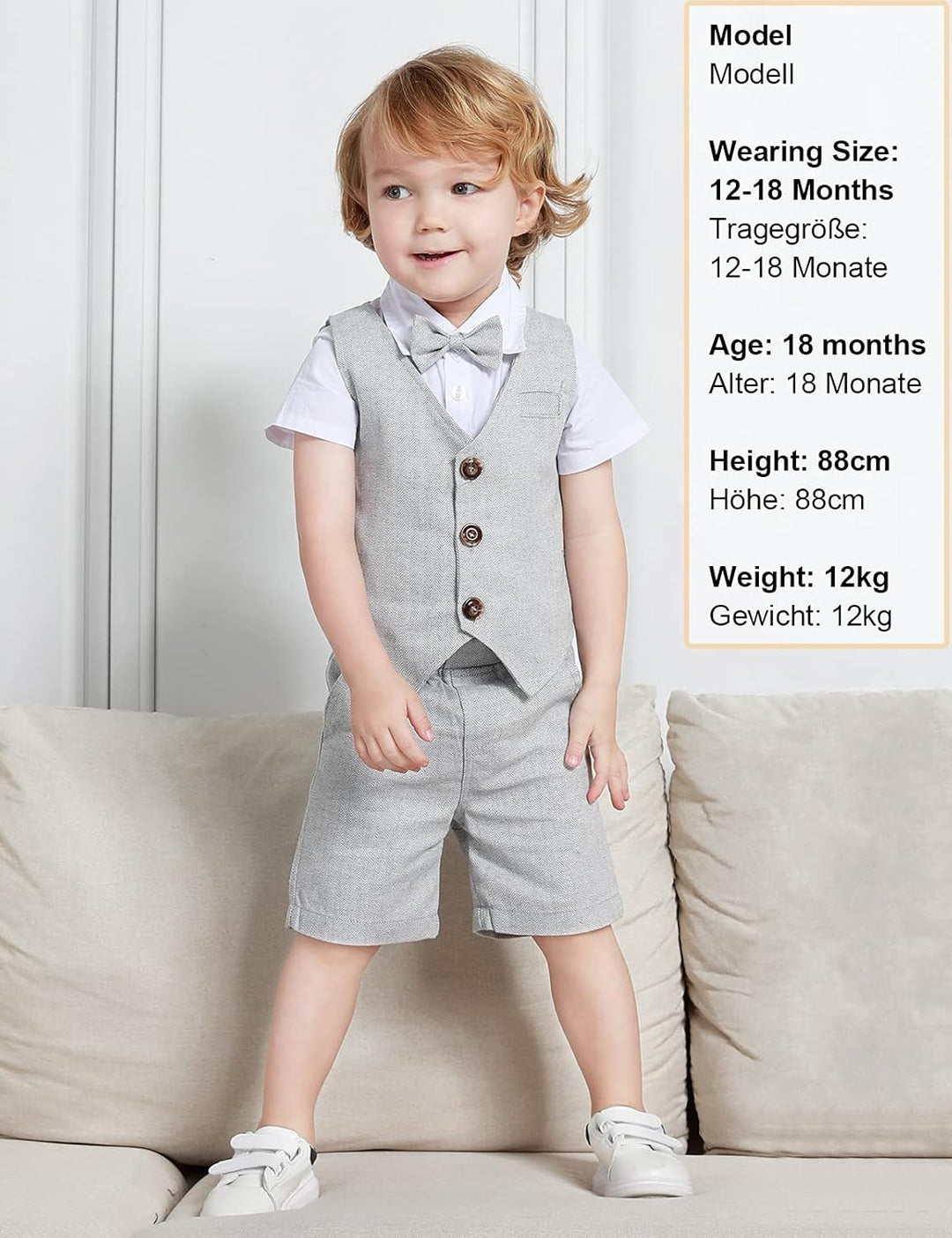 mintgreen Baby Junge Taufe Outfit Smoking Anzug Set 18-24 Monate hellgrau, Hellgrau 18-24 Monate