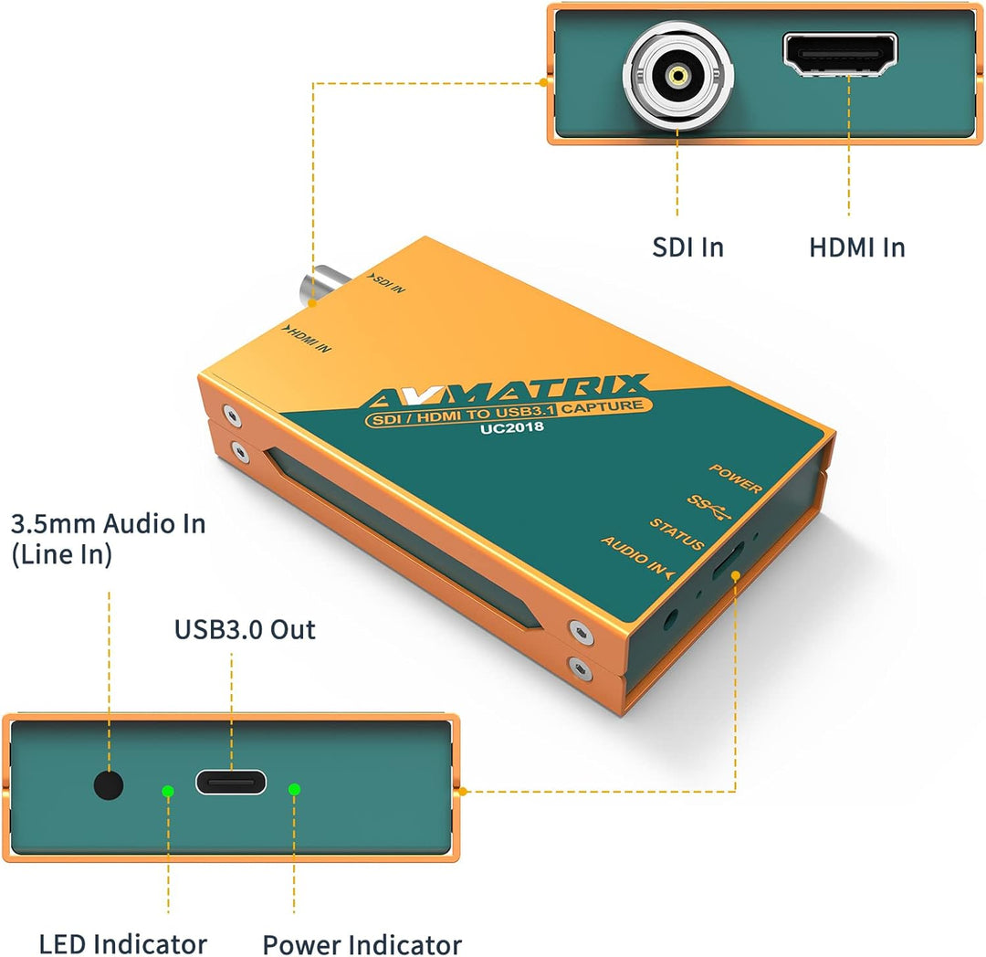 AVMatrix Videoaufnahmen für Live-Stream UC2018 SDI/HDMI-Signal über USB 3.1Gen1 für Grafik-Videoaufl