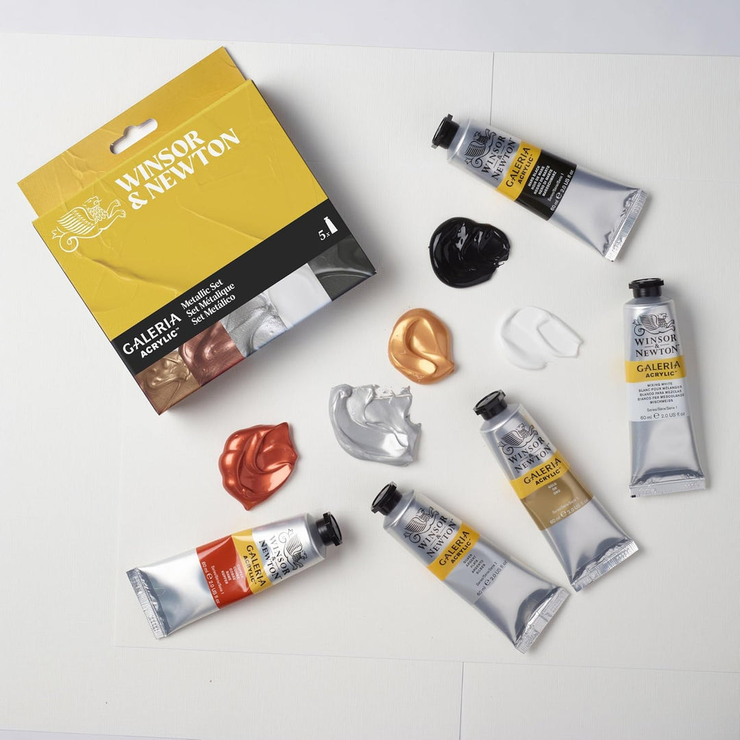 Winsor & Newton 2190617 Galeria Acrylfarben Set Metallic– 5x60ml – hochwertige Acrylfarbe, deckend,