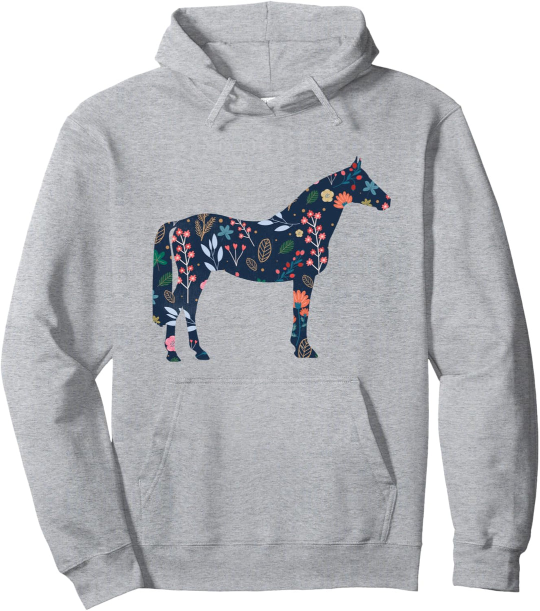 Cowgirl mit niedlichem Pferdebesitzer, Blumen-Silhouette, Reitsport-Cowgirl Pullover Hoodie