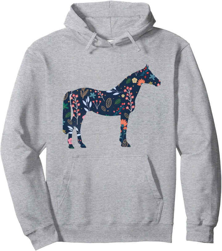 Cowgirl mit niedlichem Pferdebesitzer, Blumen-Silhouette, Reitsport-Cowgirl Pullover Hoodie