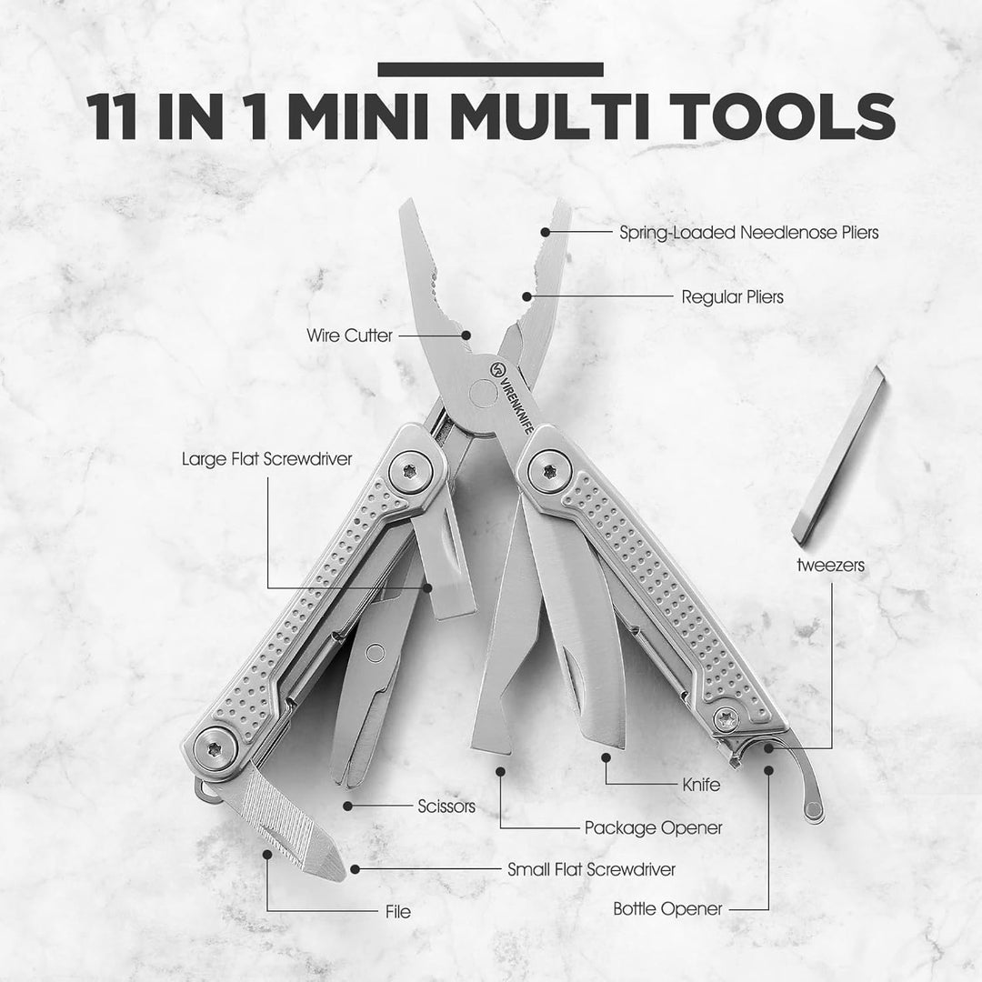 VIRENKNIFE Multitool, 11-in-1 Mini EDC Multitool, Geschenk für Männer, Multifunktionszange aus Edels