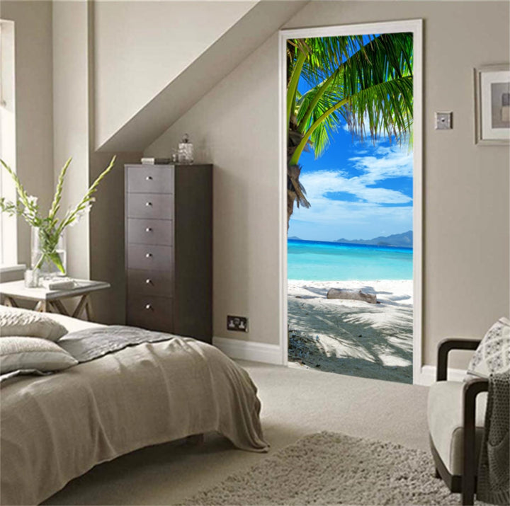 FLFK 3D Strand am Meer Türtapete selbstklebend Türposter Vinyl Entfernbar Türaufkleber Aufkleber Zuh