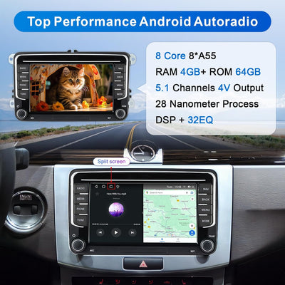 Android Autoradio mit Navi Bildschirm für VW Golf 5 6 Seat Passat, 8-Core 4GB+64GB Wireless Android