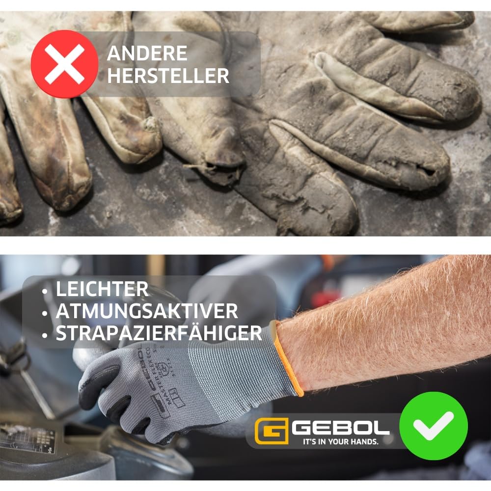 Gebol Master Flex Eco 12er Set | Arbeitshandschuhe mit Nitril-Beschichtung | sicherer Griff | Nitril