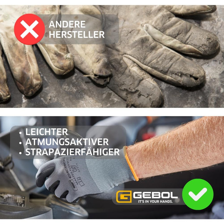 Gebol Master Flex Eco 12er Set | Arbeitshandschuhe mit Nitril-Beschichtung | sicherer Griff | Nitril
