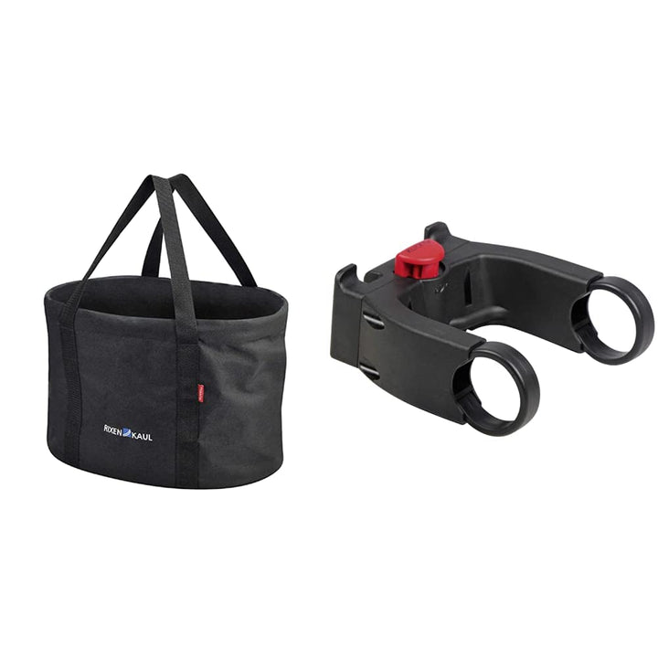 KlickFix Fahrradkorb Shopper, Schwarz, 29 x 38 x 25cm, 0300S Bundle mit Lenkeradapter, Bundle mit Le
