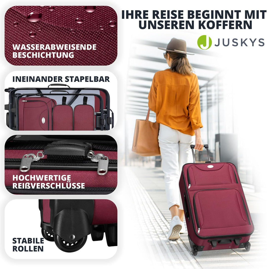 Juskys Trolley Reisekoffer Set 5 teilig - 60 Liter, 2 Rollen, Weichschale, wasserabweisend Stoff, le