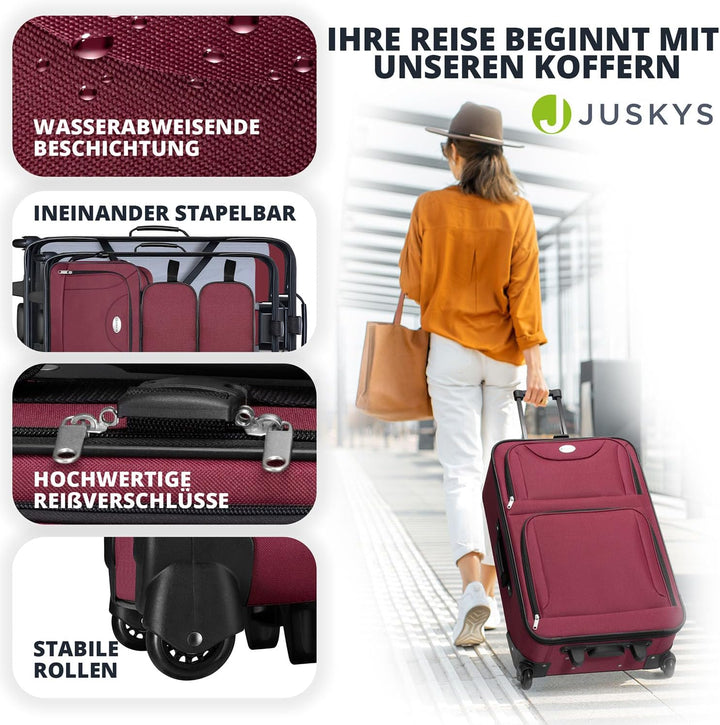 Juskys Trolley Reisekoffer Set 5 teilig - 60 Liter, 2 Rollen, Weichschale, wasserabweisend Stoff, le
