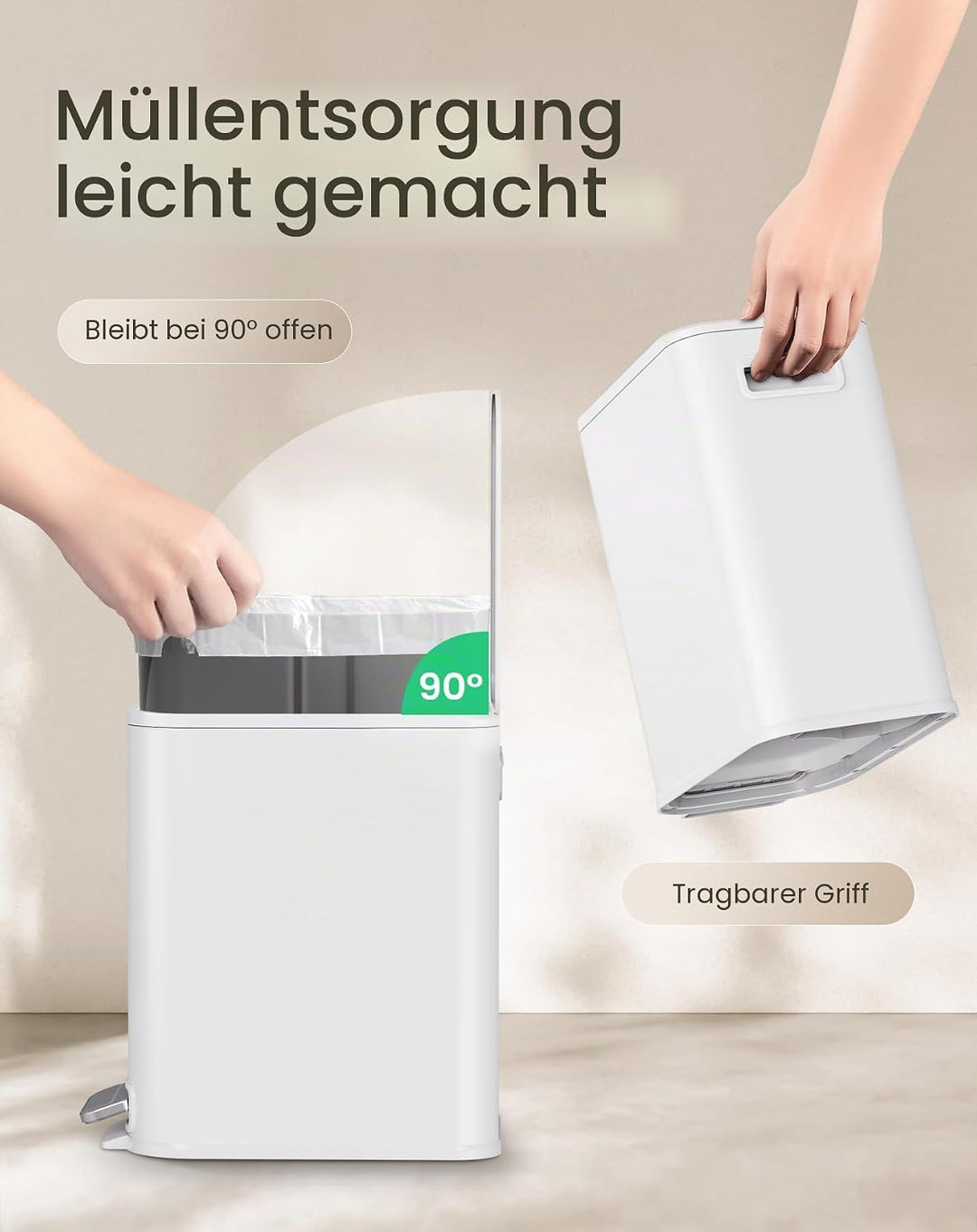 Cesun Kleiner Badezimmer-Mülleimer mit Deckel, sanft schliessend, Trittpedal, 5 Liter, Edelstahl-Mül