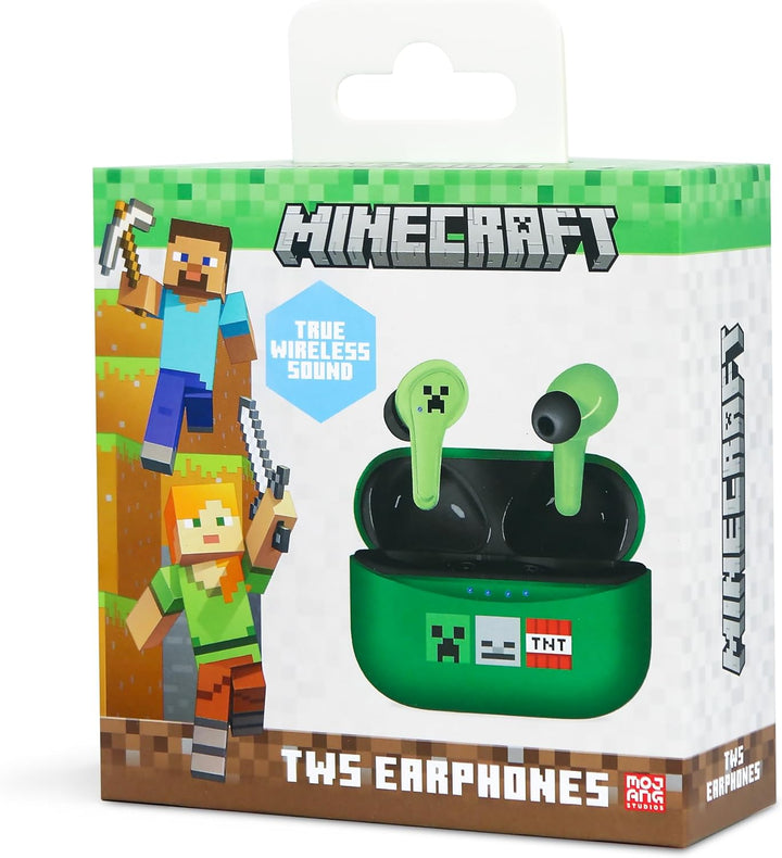 OTL Technologies MC1227 Minecraft TWS Kopfhörer mit kabelloser Ladehülle, Grün