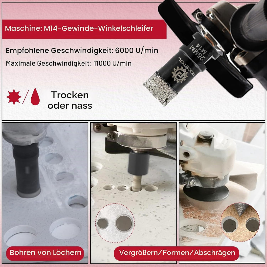 FOCSTOL Diamant Fliesenbohrer Set - 6/8/10/25/35/50/68mm+10mm Fingerfräser+50mm Fasenbohrer+Sechskan