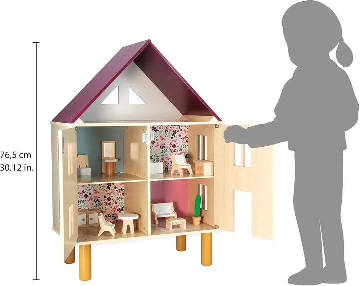 Janod Twist Puppenhaus aus Holz-11 Zubehörteile Puppenmöbel-Magnetische Türen-Spielzeug aus FSC Ab 3