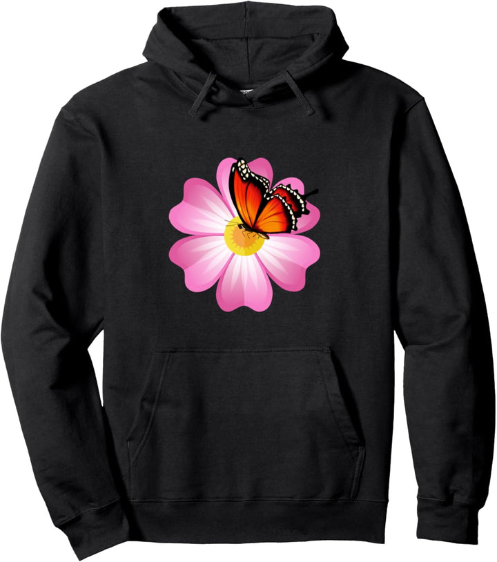 Rosa Blume und Orange Schmetterling Pullover Hoodie