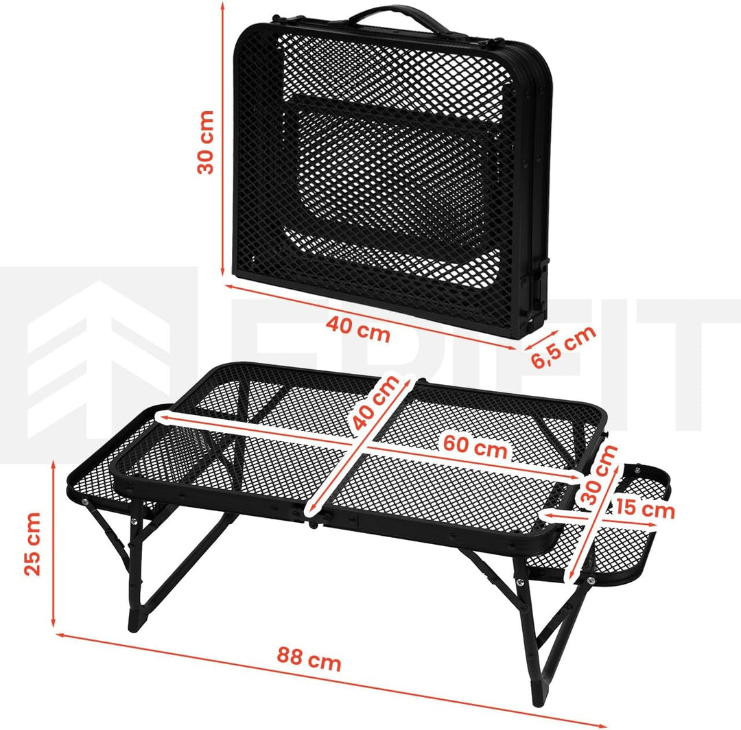 MalTec Reisetisch Klappbarer Campingtisch im Koffer mit Seitenablagen FLIP 70 Schwarz