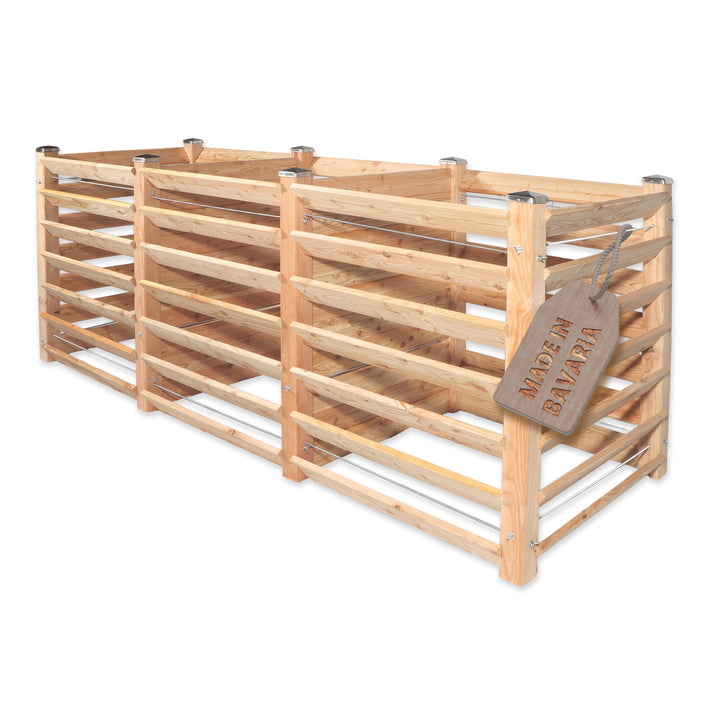 Moderner Komposter Trio ca. 120 x 346 cm Höhe 100 cm aus Lärchenholz Massivholz Steckkomposter Holzk