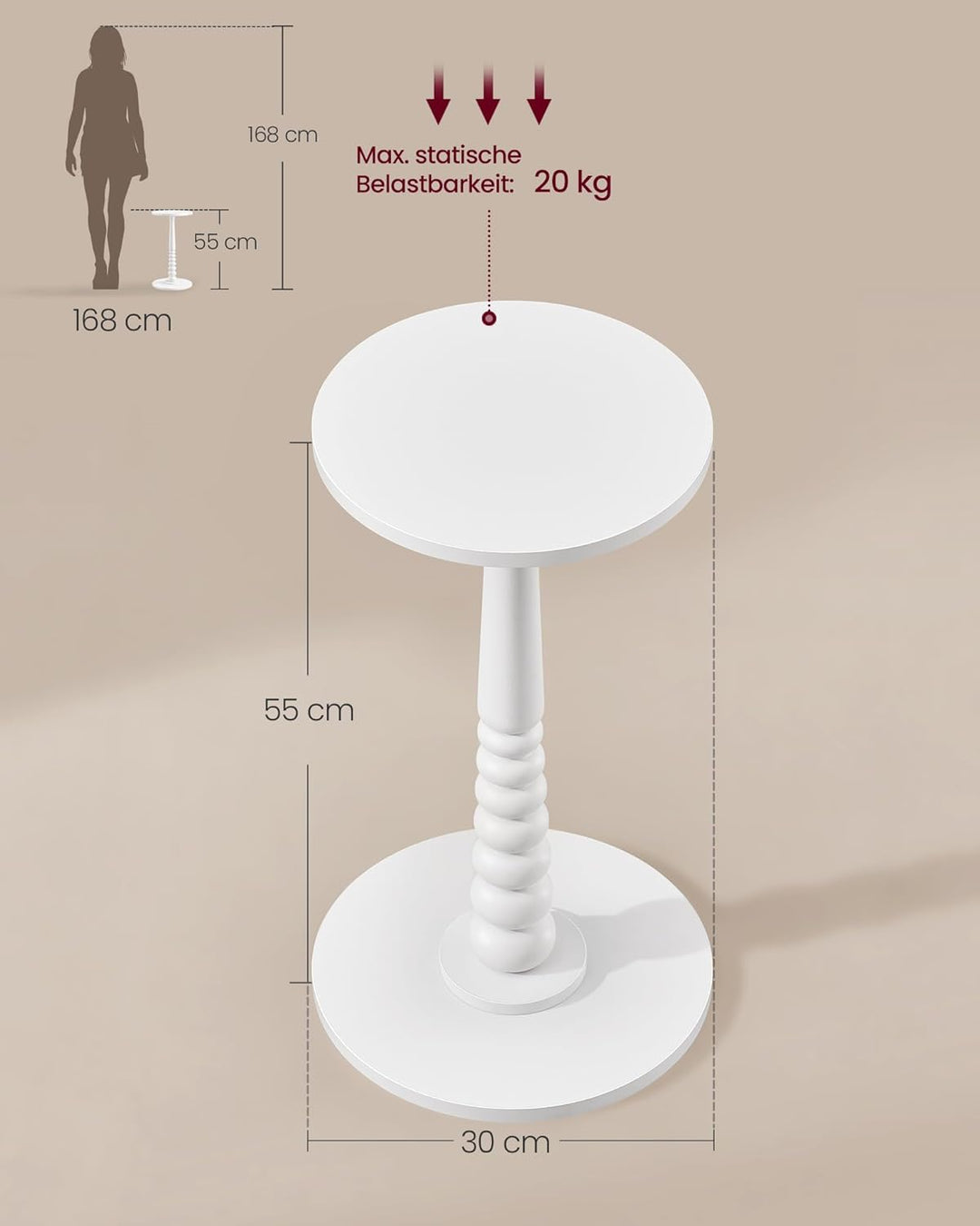 VASAGLE Mariel Kollektion - Beistelltisch rund, Kleiner Sofatisch, Nachttisch, Bein aus Massivholz,