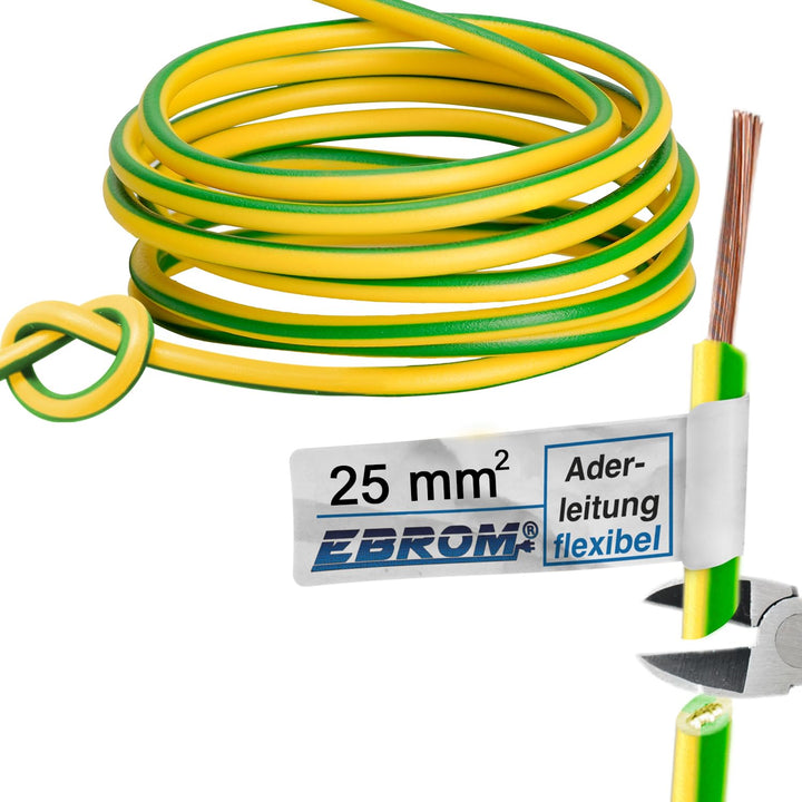 EBROM Aderleitung Erdungskabel H07V-K grün/gelb 25 mm², Ihre Länge 70 Meter, 70 Meter