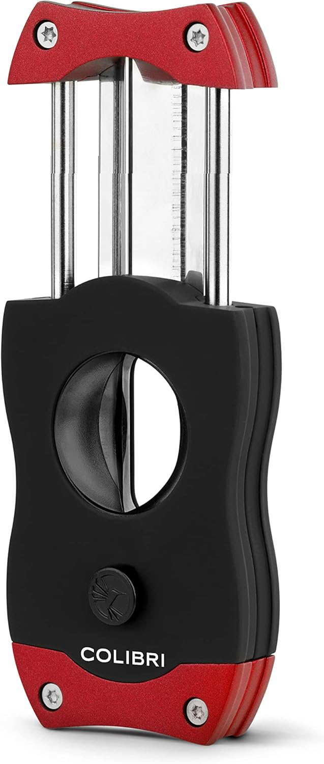 Colibri V-Cut Zigarrenschneider | Schwarz Mit Rotakzenten | Federauslöser | Tiefer 7mm V-Schnitt | B