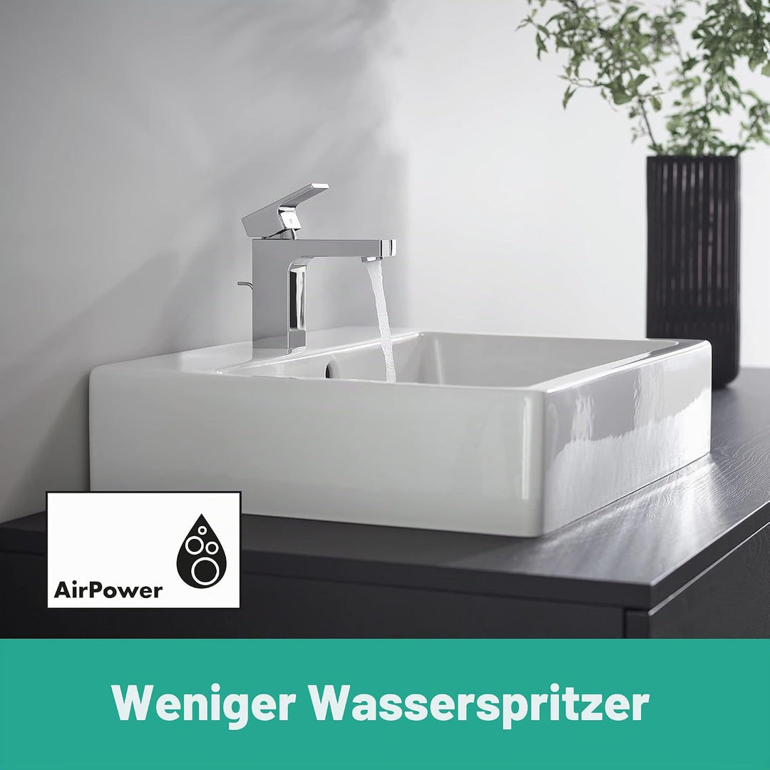 hansgrohe Vernis Shape - Waschtischarmatur mit Zugstangen-Ablauf, Wasserhahn Bad mit Auslauf Höhe 95