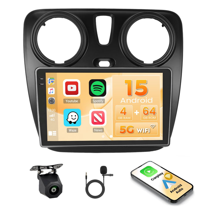 Hikity Android 15 4+64G Autoradio für Renault Lodgy 2021/Dokker 2012–2020 mit 9 Zoll Incell Touchscr