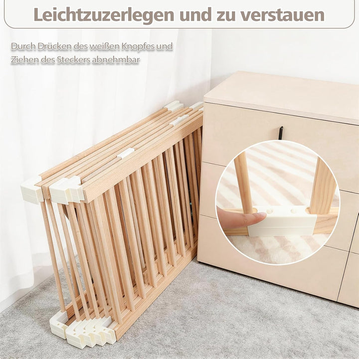 Baby Laufstall aus Holz mit Tür & Sicherheitsverschluss - Robustes Laufgitter zum Zusammenbauen, ind