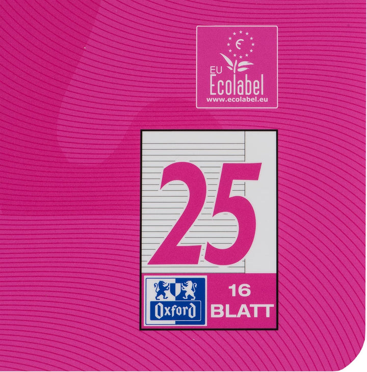 Oxford Schulheft A4, Touch, 16 Blatt, Lineatur 25, liniert, 15 Stück Pink L 25 - liniert mit Rand Ei