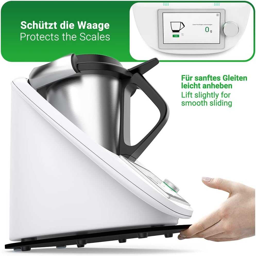 Siegvoll Gleitbrett für Thermomix TM6 TM5 Gleiter müheloses Verschieben Rollbrett aus Acryl - Schwar