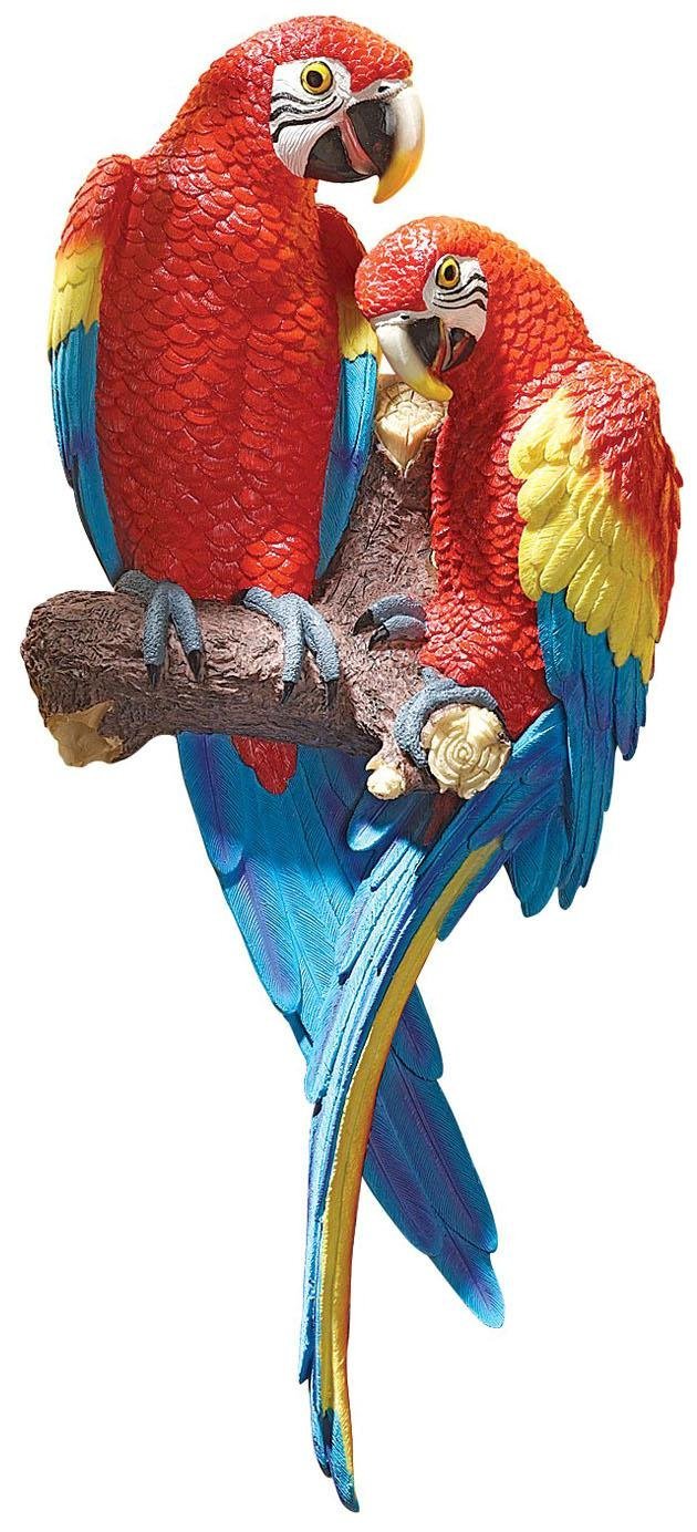 Design Toscano Tropische Arakanga Wandskulptur, 12,5 x 24 x 56 cm Tropische scharlachrote Aras, Trop