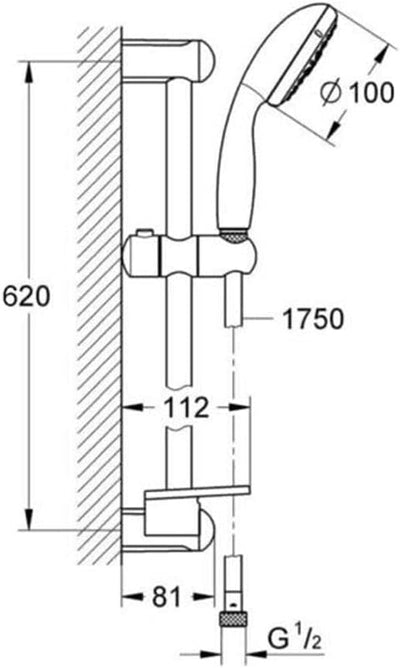 GROHE Tempesta 100 Brausestangenset (2 Strahlarten, gleichmässiges Strahlbild, Antikalk-Sytsem), chr