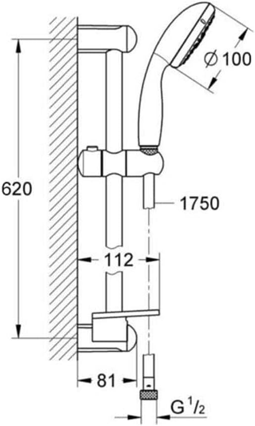 GROHE Tempesta 100 Brausestangenset (2 Strahlarten, gleichmässiges Strahlbild, Antikalk-Sytsem), chr