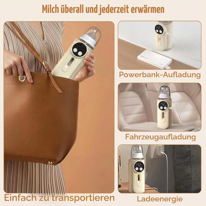 Tragbarer Flaschenwärmer Baby – Kabelloser Babyflaschenwärmer mit 6 Temperaturstufen 360° Schnellhei