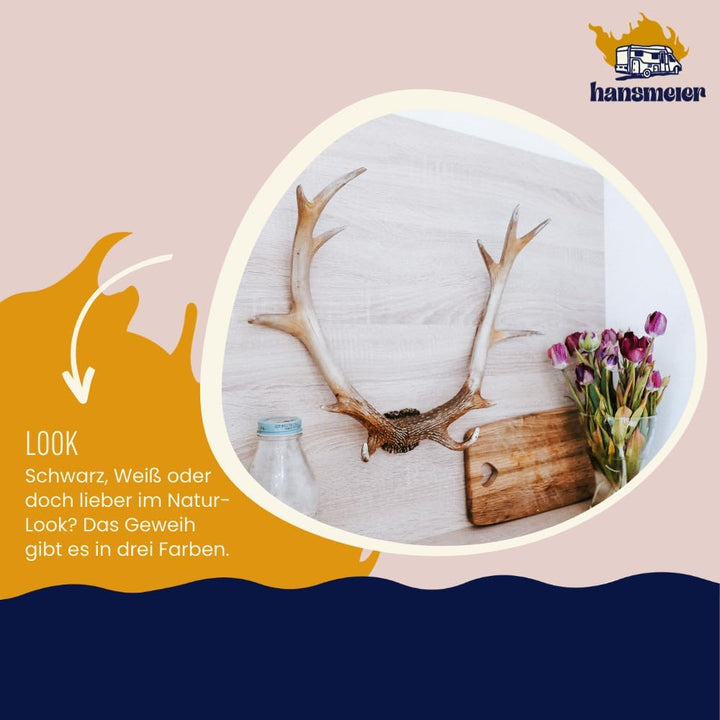 Hansmeier® Geweih Rustikal| Vintage-Natur | Für Innen, Aussen, Balkon & Garten | 54 x 40 x 14 cm | D