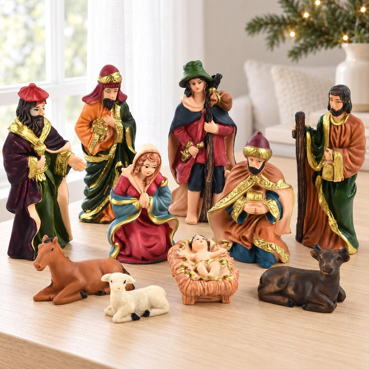 Weihnachtskrippe Figuren 10 Stück Mini Krippenfiguren Set