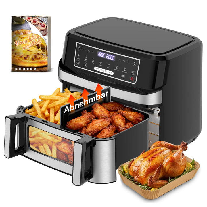 Emphsism Heissluftfritteuse 12L XXL - Airfryer 2 Kammern Variable Flex-Zone, Separate Temper 200 Gra