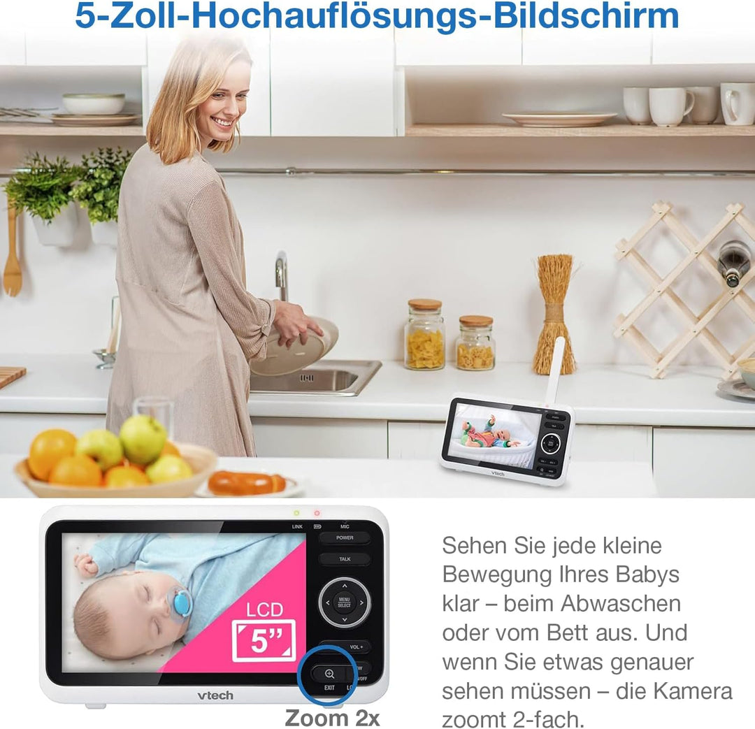 VTech Babymonitor VM350 – Video-Babyphone mit beweglicher Kamera – Klarer Sound, LCD-Farbbildschirm