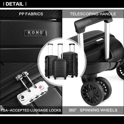 KONO Zwillingsrollen Reisekoffer TSA-Schloss 65cm Trolley Koffer Polypropylen Hartschale Rollkoffer 