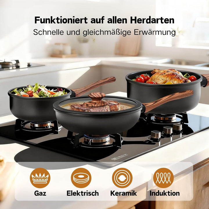 LEADZM Keramik Topfset Induktion，Pfannenset，Kochtopf Set mit Deckel，Induktions Töpfe Set，20-Teilig，A
