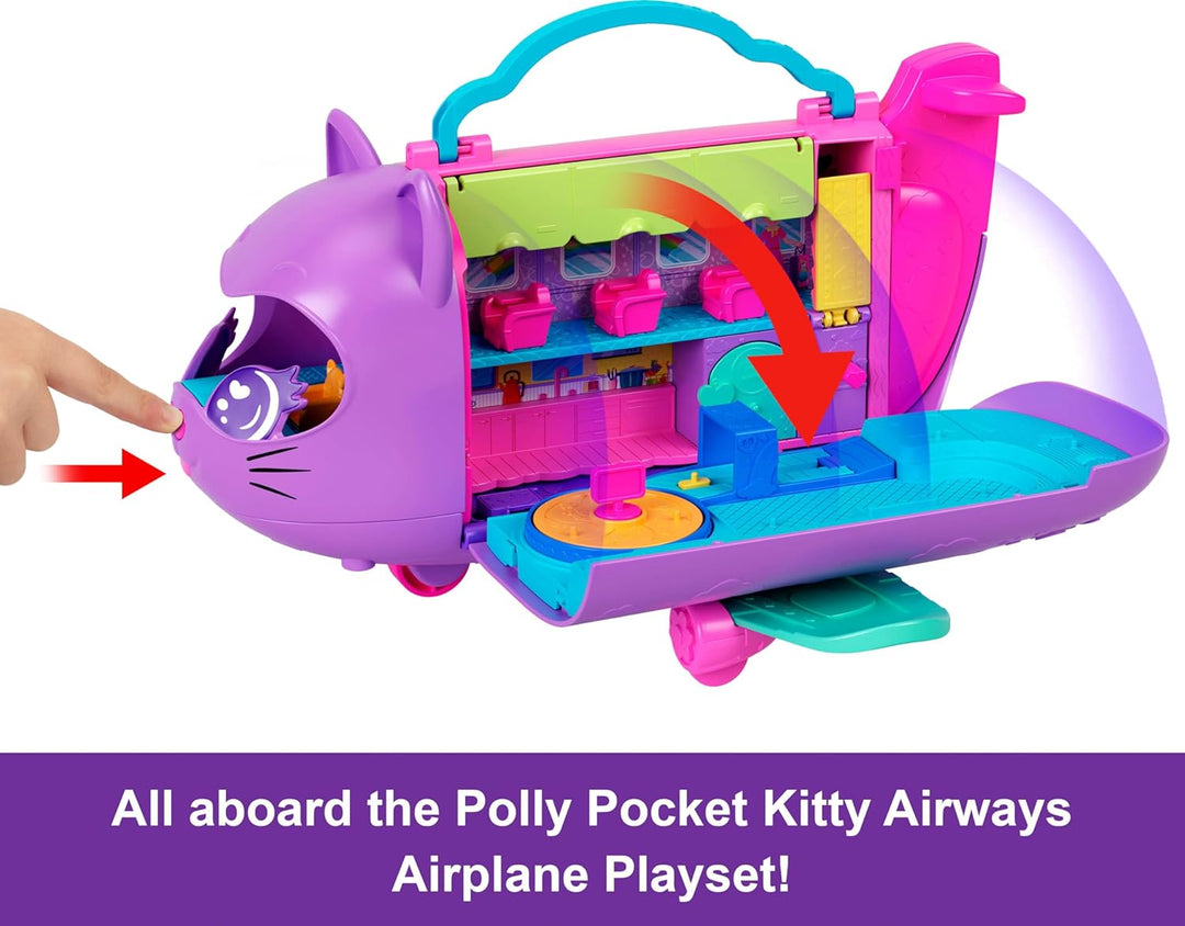 Polly Pocket Puppen und Spielset, Kitty Airways Flugzeug, Reisespielzeug mit 2 kleinen Puppen und Ti
