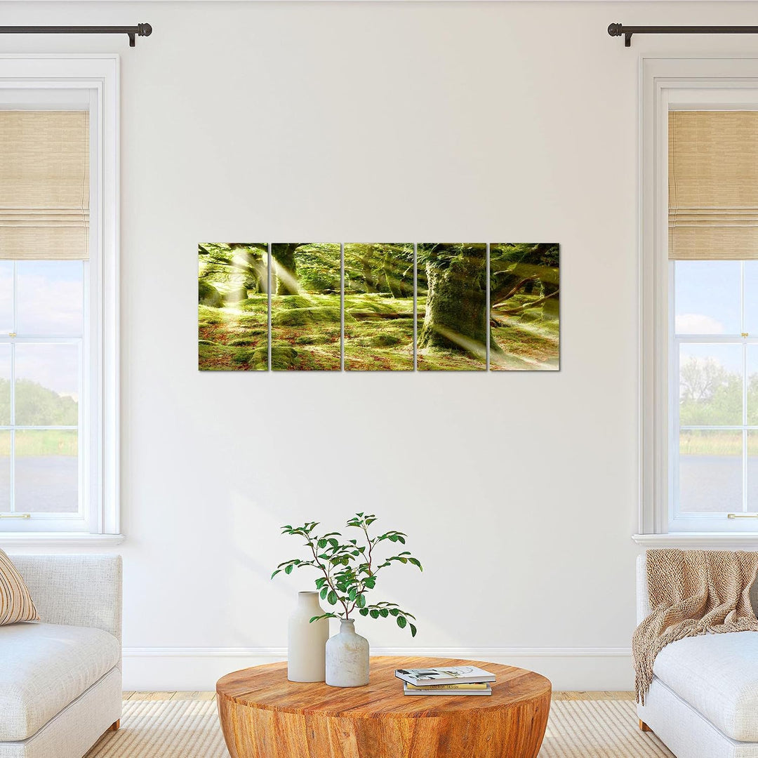 Runa Art Bild Wald Landschaft Wandbilder auf Vlies Leinwand 5 Teilig Wanddekoration Schlafzimmer Woh