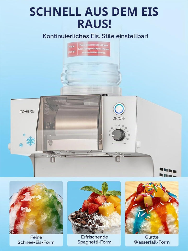 FOHERE Schneeflocken-Eismaschine Schneeeisbereiter, 60kg/24H Schneeflocken-Eismaschine Geschwindigke