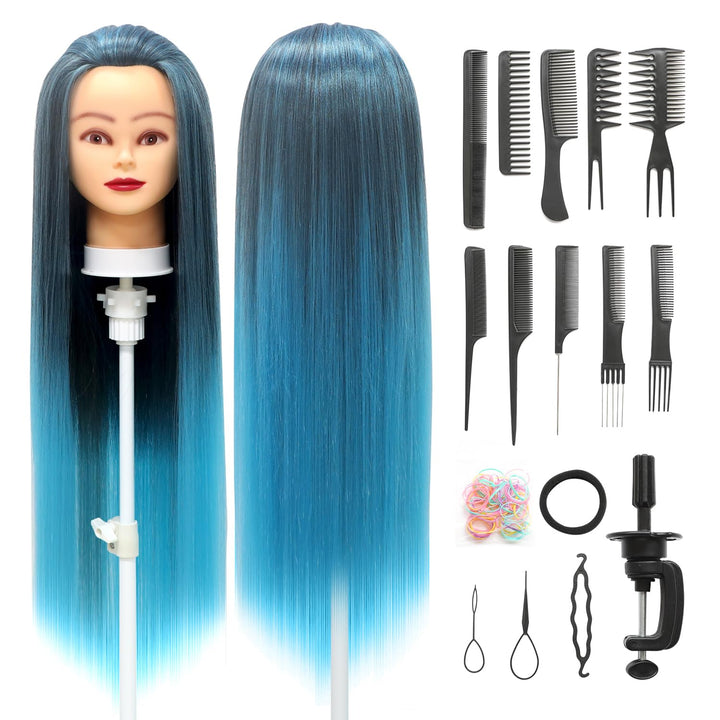 Trainingsköpfe, 28 inch Übungskopf Frisierkopf Friseur 100% Synthetikfaser-Haar Styling Kopf Frisier