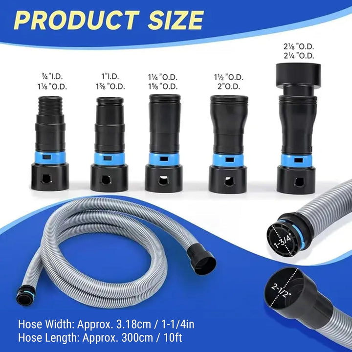 Staubsammelschlauch-Set mit 6 Adaptern, 1-1/4 Zoll X 10 Fuss Vakuumschlauch mit Einstellbarer Absaug