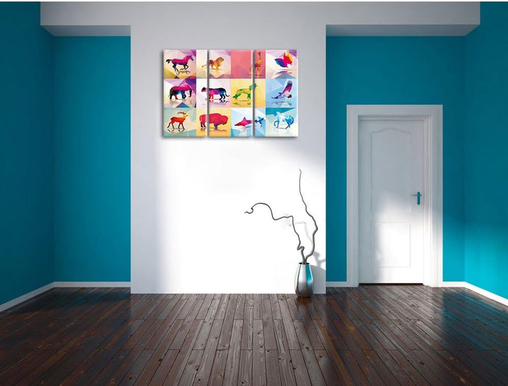 Pixxprint schöne Vector Tiere als Leinwandbild/Grösse: 3 Teilig (120x80) cm/Wandbild/Kunstdruck/fert
