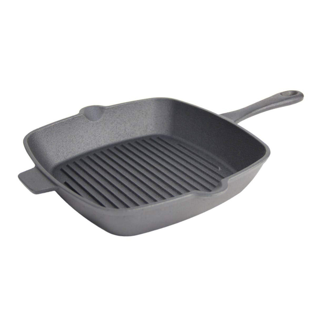 SANTOS Grillpfanne quadratisch mit Griff 26x26cm - Gusseiserne Pfanne - Schmoren, Braten, Grillen, B