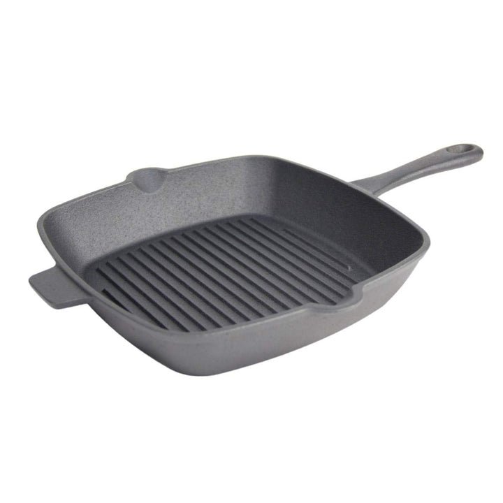 SANTOS Grillpfanne quadratisch mit Griff 26x26cm - Gusseiserne Pfanne - Schmoren, Braten, Grillen, B