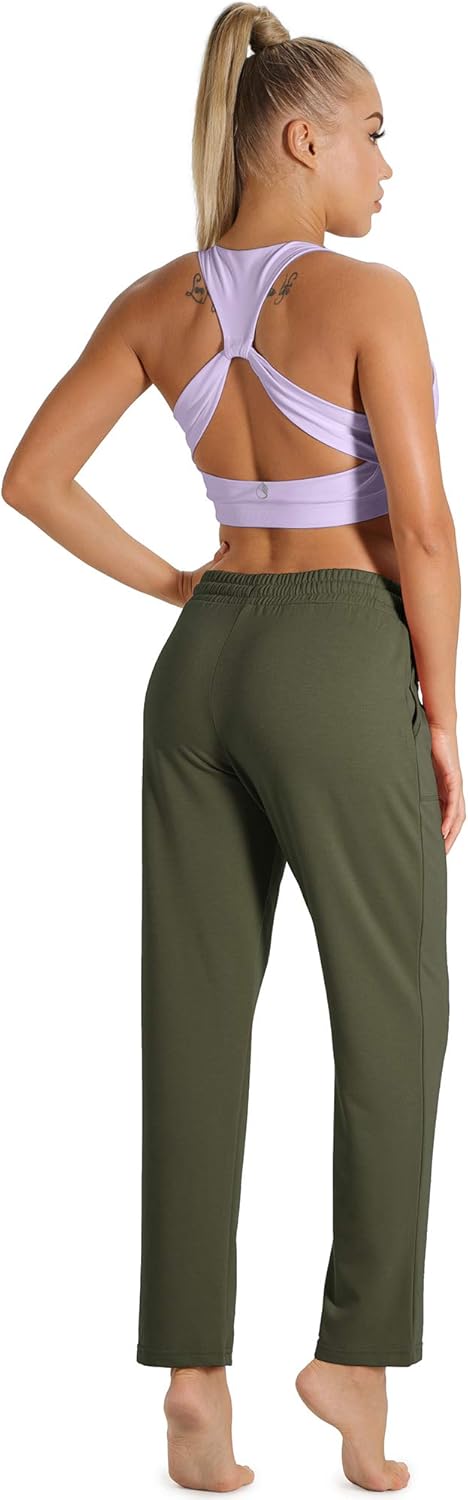 icyzone Damen Jogginghose Sweathose Lang Sporthose Freizeithose geradem Bein Hose mit Tunnelzug S Ar