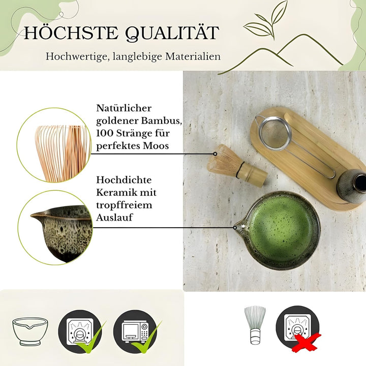 Matcha-Set, 10-teilig, Koffer, Grün, Service schwarz Tasche Grün/Service Schwarz 10, Tasche Grün/Ser