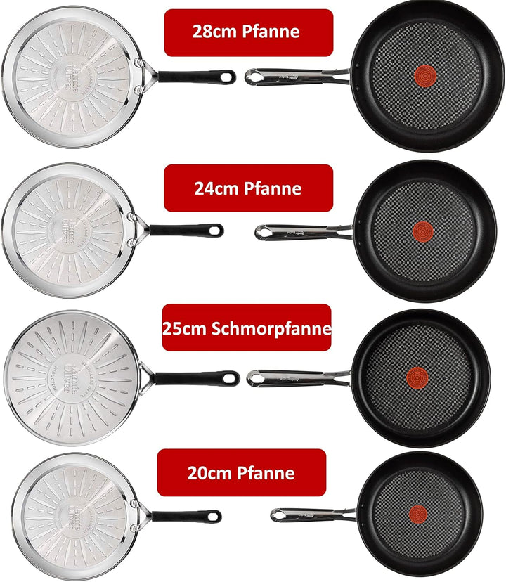 Tefal E30 Jamie Oliver Pfannenset Induktion 7 tlg -SET18- Schmorpfanne mit Glasdeckel 25 cm hoch, Pf