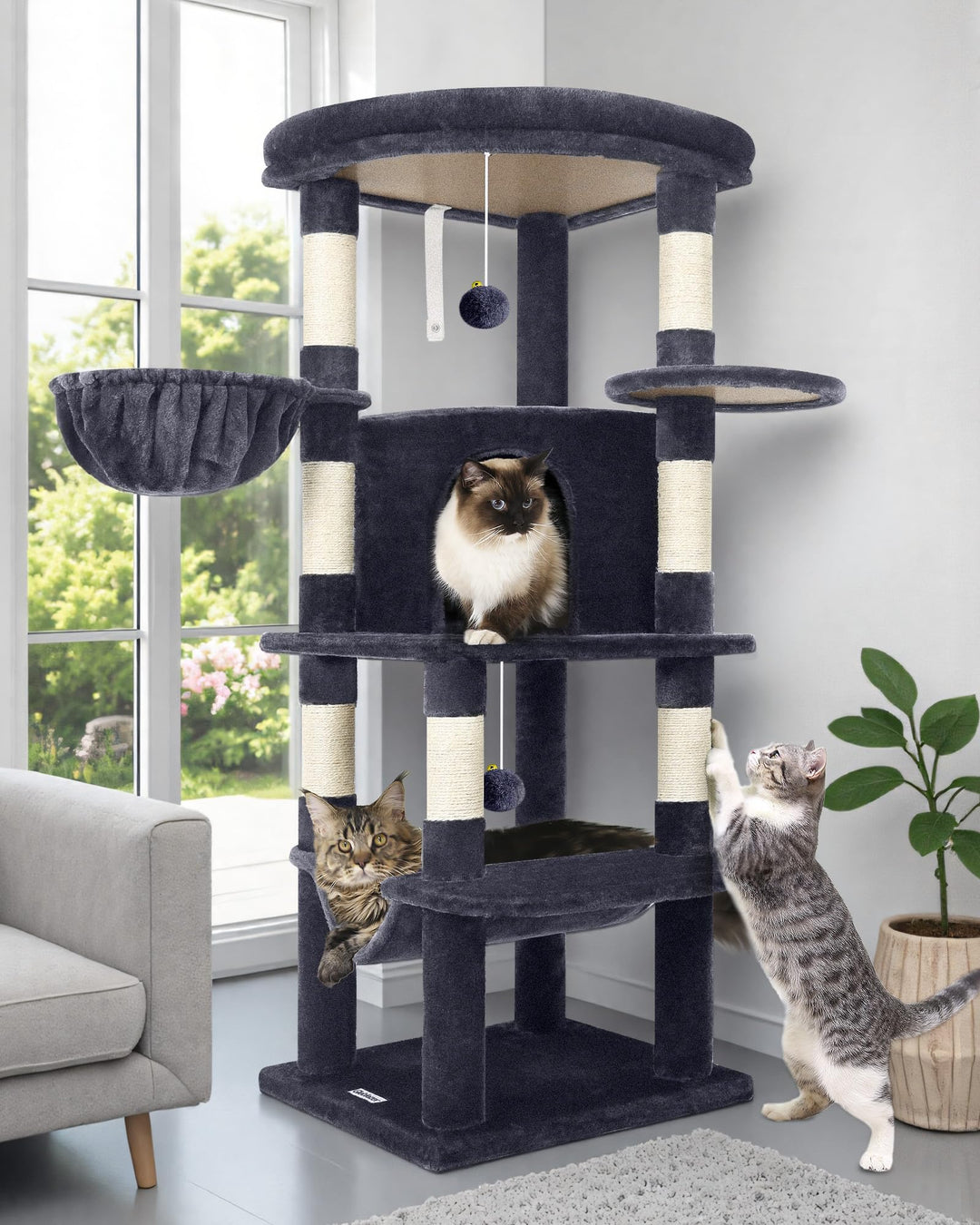 Globlazer Kratzbaum Grosse, Kratzbaum Stabil Passform Ecke mit Gross Katzenhaus 90° Sektor Gepolster